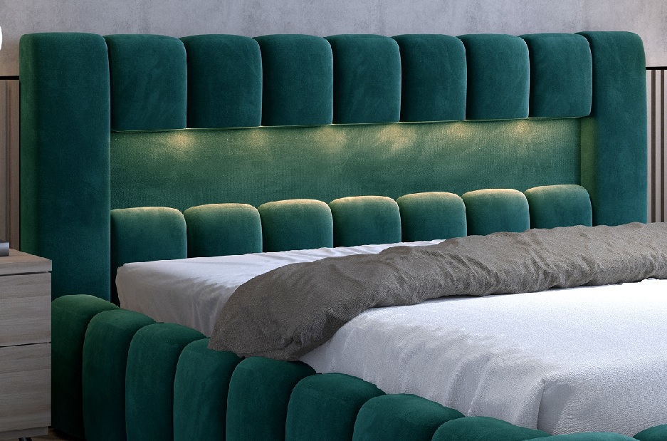 Manželská postel 140 cm Luxa (tmavě hnědá) (s roštem, úl. prostorem a LED)