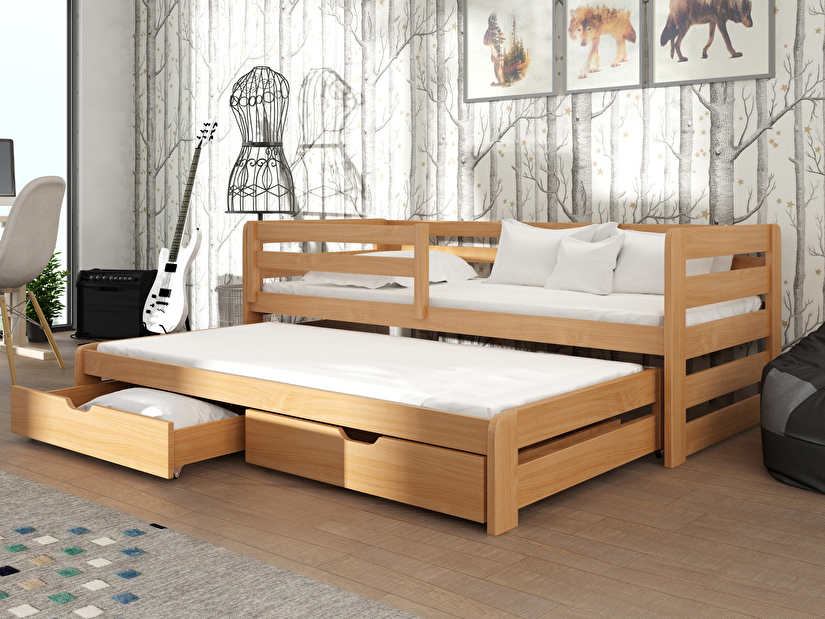 Dětská postel 90 cm SIMO (s roštem a úl. prostorem) (buk)
