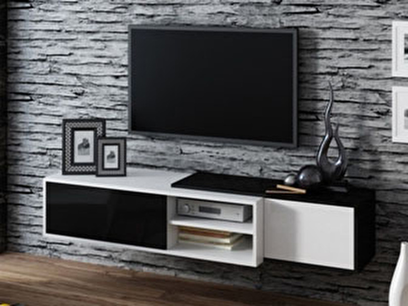 TV stolek Sitar (bílá + lesklá černá)
