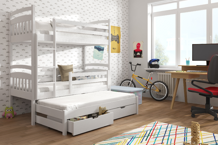 Dětská postel 90 cm ANIE (s roštem a úl. prostorem) (bílá)