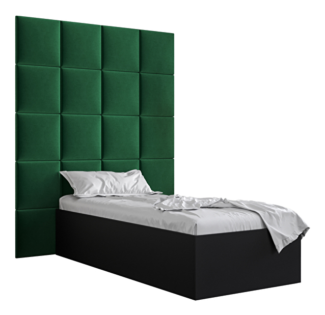 Jednolůžková postel s čalouněným čelem 90 cm Brittany 3 (černá matná + zelená) (s roštem)