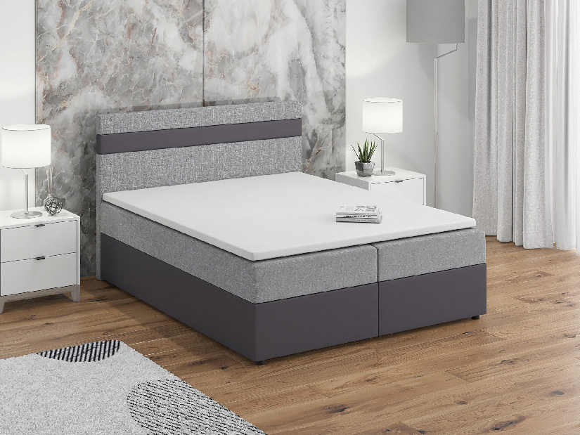 Manželská postel Boxspring 140x200 cm Mimosa (s roštem a matrací) (tmavě šedá + šedá) *výprodej