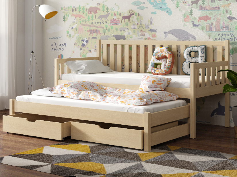 Dětská postel 90 cm SUZI (s roštem a úl. prostorem) (borovice)