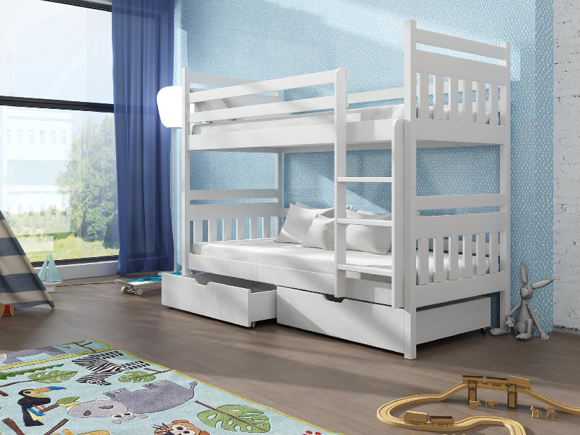 Dětská patrová postel 90 cm Aras (bílá) (s rošty)