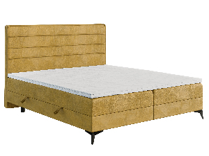 Manželská postel Boxspring 180 cm Horazio (žlutá) (s matrací a úl. prostorem)