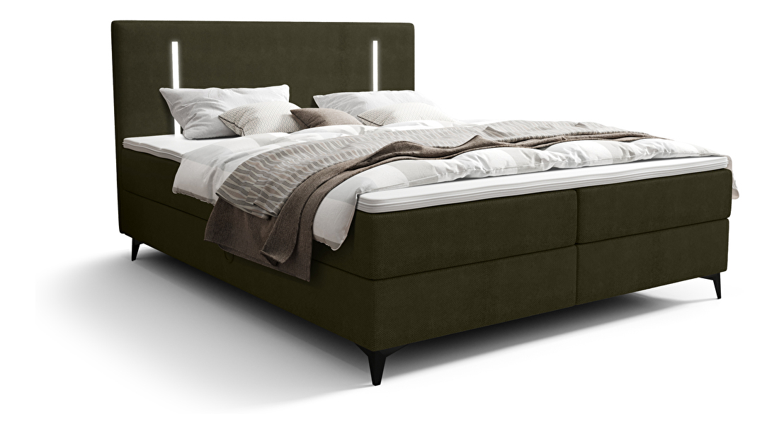 Manželská postel 200 cm Ortega Bonell (olivová zelená) (s roštem, s úl. prostorem) (s LED osvětlením)