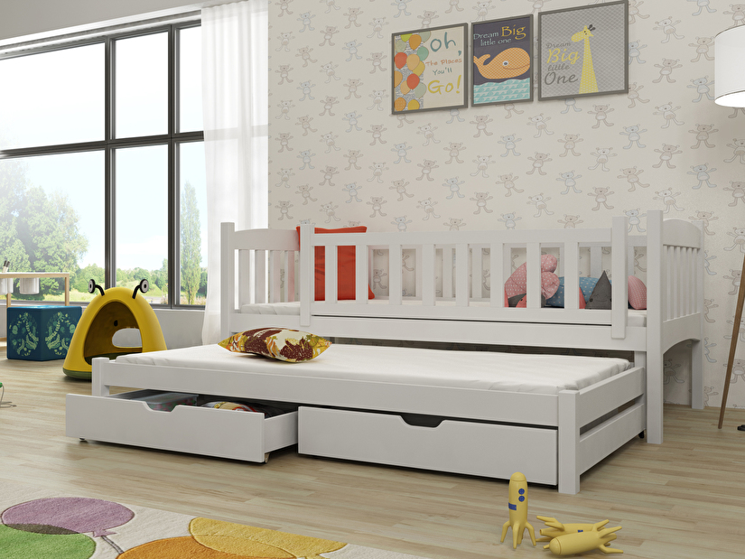 Dětská postel 90 cm Amalia (s roštem a úl. prostorem) (bílá)