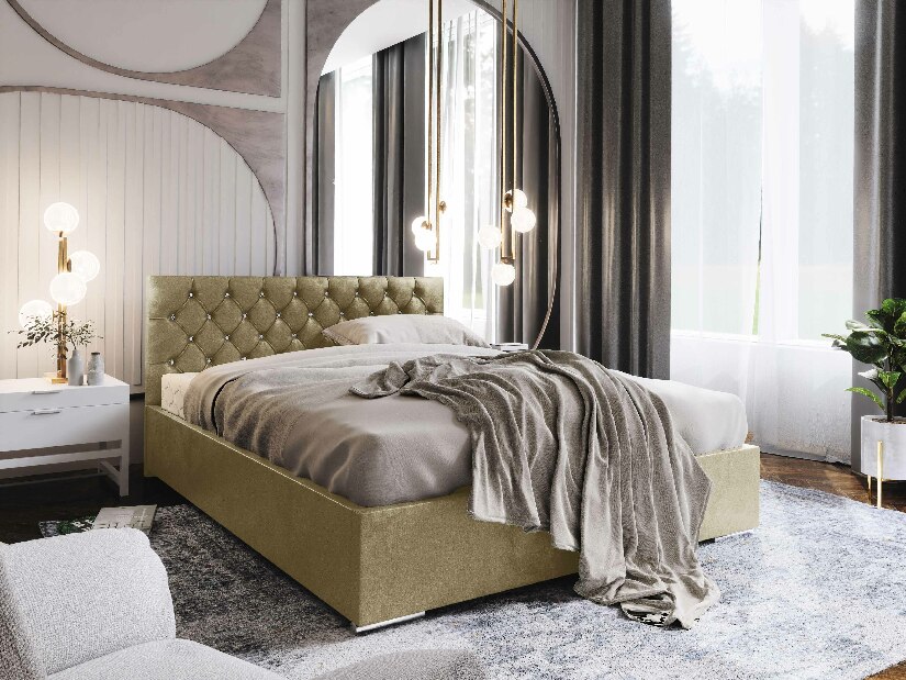 Manželská postel 180 cm Kerry (béžová) (s roštem a úložným prostorem)