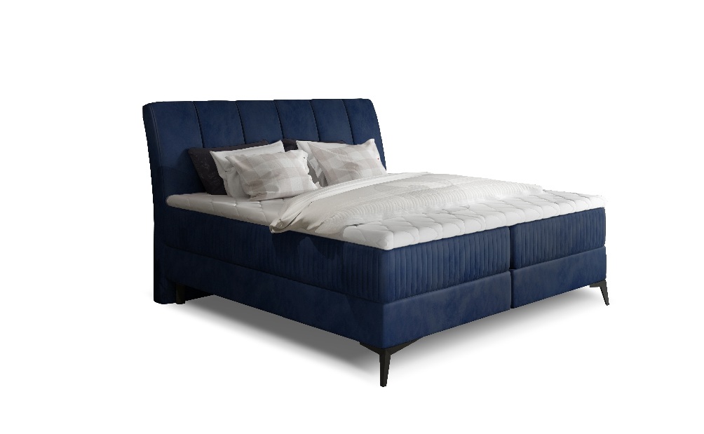 Manželská postel Boxspring 140 cm Alberto (tmavě modrá) (s matracemi)