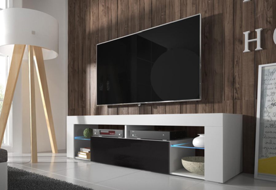 TV stolek/skříňka Liala (bílá + černý lesk)