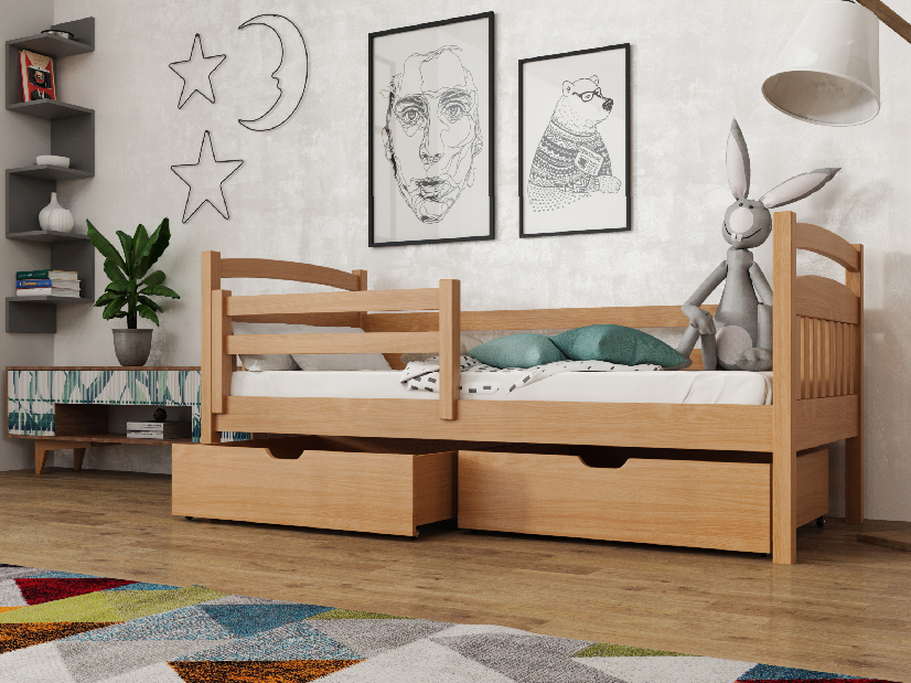 Dětská postel 80 cm Karine (s roštem a úl. prostorem) (buk)