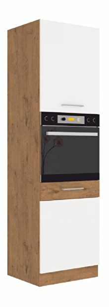 Vysoká kuchyňská skříňka na vestavné spotřebiče 60 DP-2102F Velaga (lesk bílý + dub lancelot)