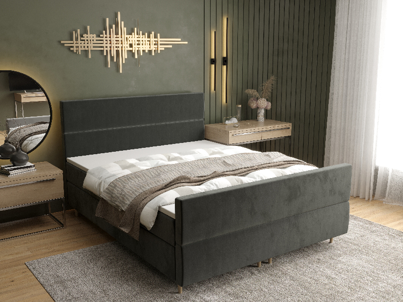 Manželská postel Boxspring 140 cm Flu plus (tmavě šedá) (s matrací a úložným prostorem)