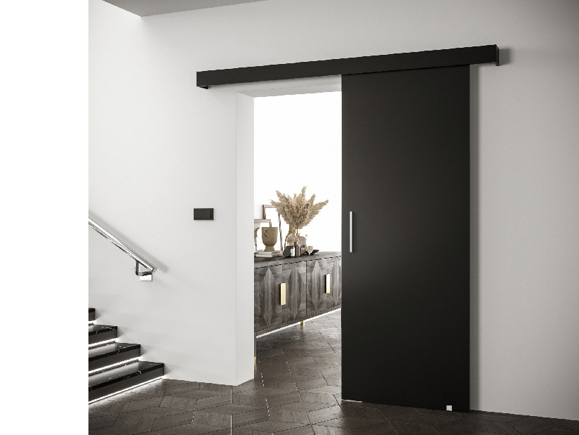 Posuvné dveře 90 cm Sharlene I (černá matná + černá matná + stříbrná)