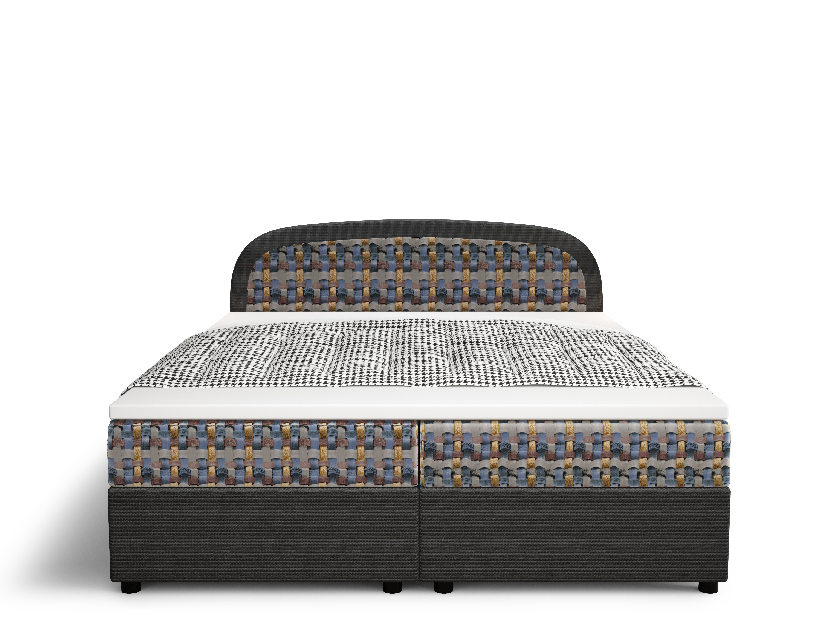 Manželská postel Boxspring 180 cm Brick (tmavě šedá + vzor pletený) (s matrací a úložným prostorem)