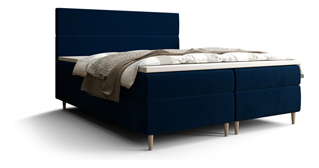Manželská postel Boxspring 140 cm Flu Comfort (tmavě modrá) (s matrací a úložným prostorem)
