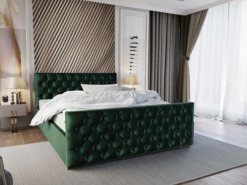 Manželská postel 140 cm Velva (tmavě zelená) (s roštem a úložným prostorem)