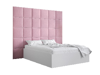 Manželská postel s čalouněným čelem 160 cm Brittany 3 (bílá matná + růžová) (s roštem)
