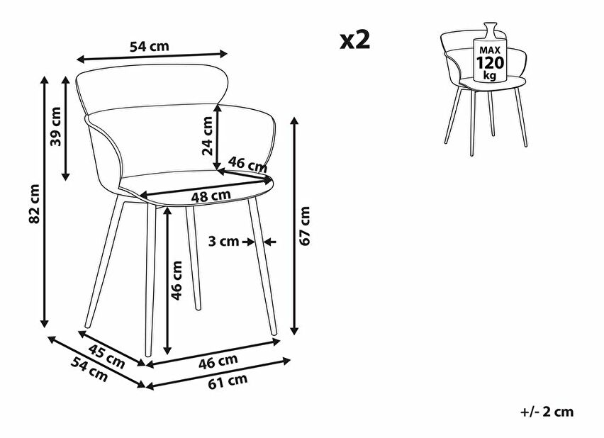 Set 2 ks. jídelních židlí SULLY (šedá)