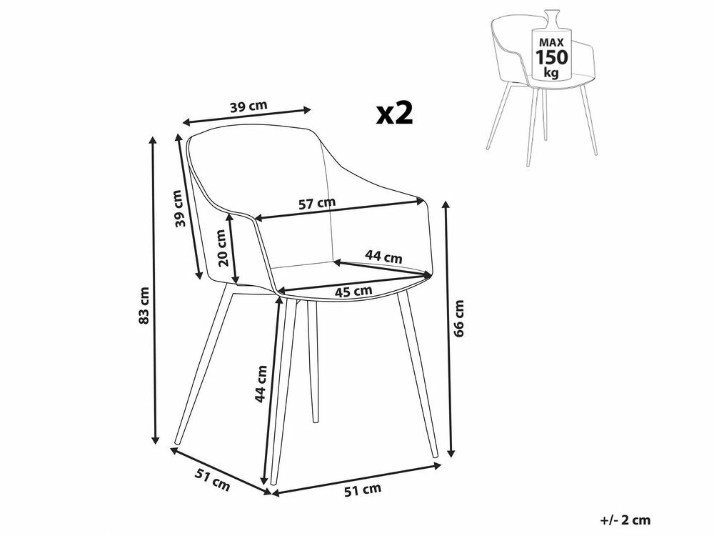Set 2 ks. jídelních židlí FONOR (bílá)