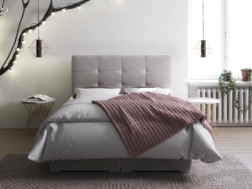 Kontinentální postel 180 cm Loty (světle šedá) (s úložným prostorem)