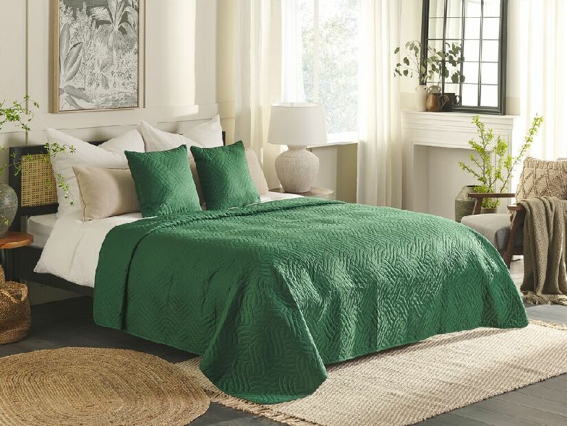 Sada přehozu na postel a 2 polštářů 220 x 240 cm Bent (zelená)