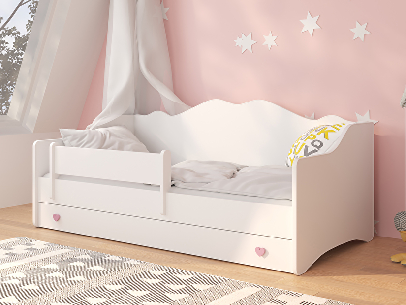 Dětská postel 160x80 cm Ester I (s roštem a matrací) (bílá + růžová)