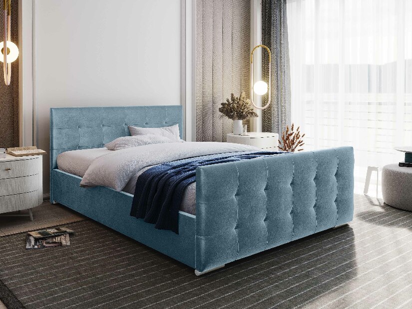 Manželská postel 180 cm Billie (modrá) (s roštem a úložným prostorem)