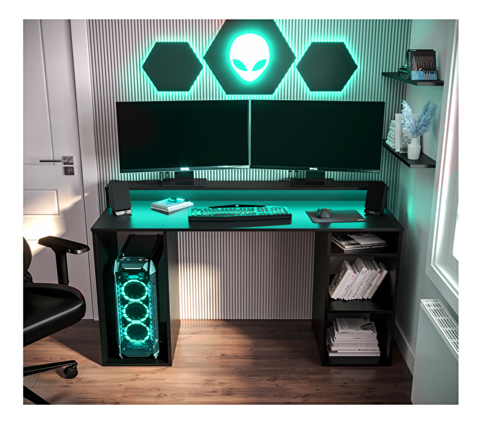 Herní PC stolek Garrick 1 (černý) (s LED RGB osvětlením)