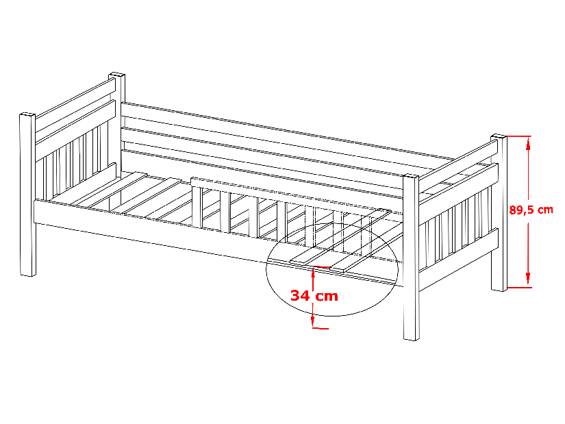 Dětská postel 90 cm Kasey (s roštem a úl. prostorem) (buk)
