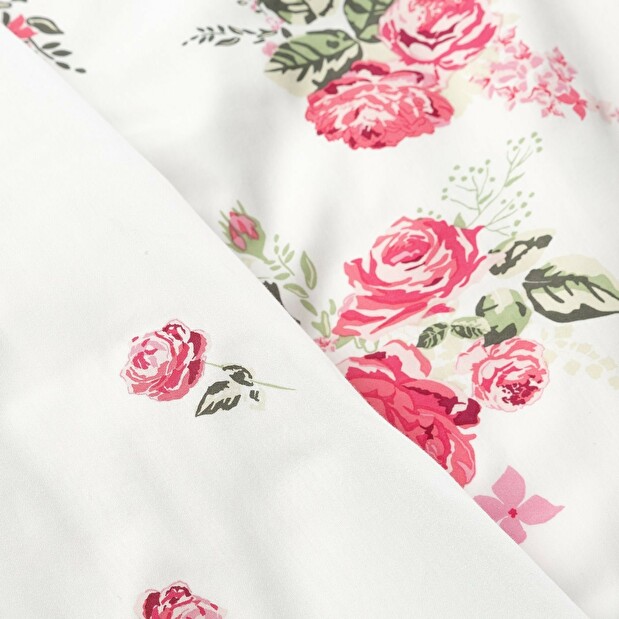 Ložní prádlo 220x200 cm Sonya (bílé + růžové) (komplet s ložním povlečením)
