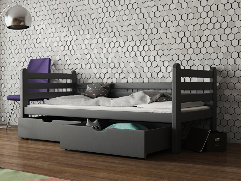 Dětská postel 80 cm Somer (s roštem a úl. prostorem) (grafit)