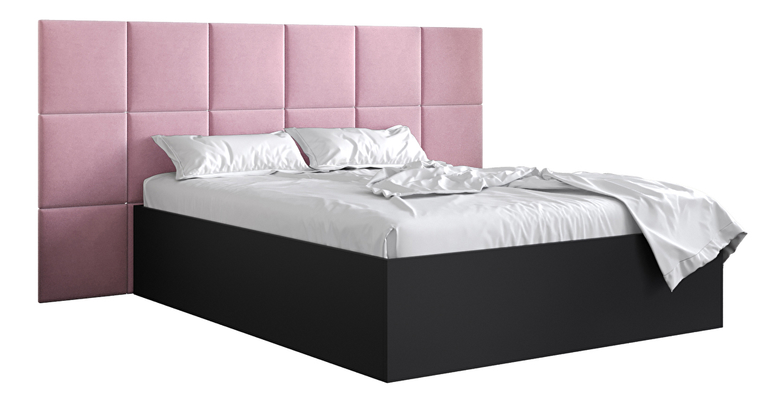Manželská postel s čalouněným čelem 160 cm Brittany 4 (černá matná + růžová) (s roštem)