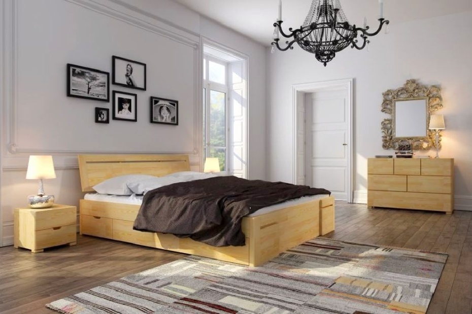 Manželská postel 200 cm Naturlig Bokeskogen High Drawers (borovice)