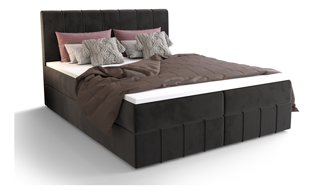Manželská postel Boxspring 140 cm Barack Comfort (černá) (s matrací a úložným prostorem)