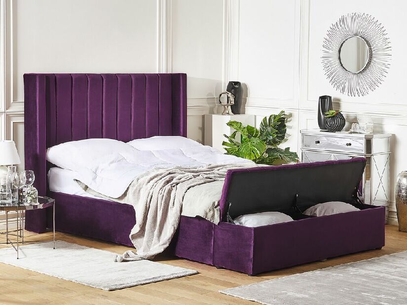 Manželská postel 180 cm NAIROBI (fialová) (s roštem a úl. prostorem)