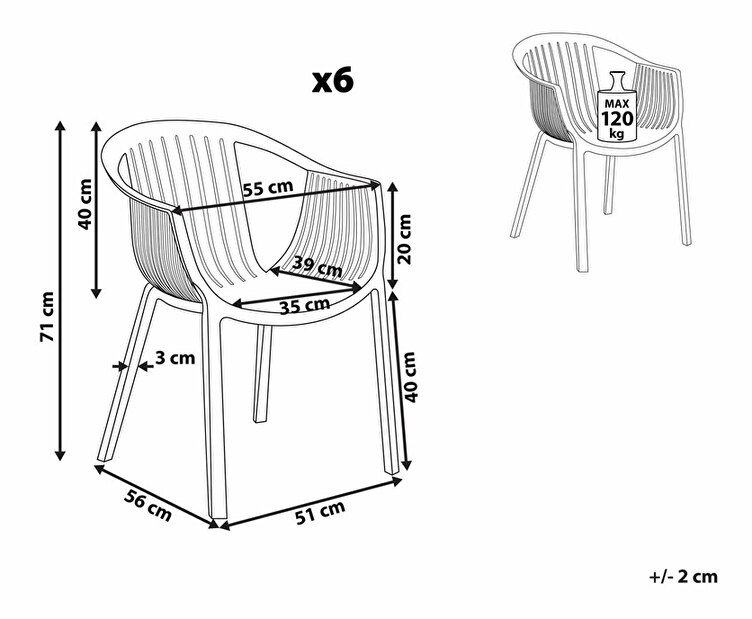 Set 6 ks. zahradních židlí Nanette (černá)