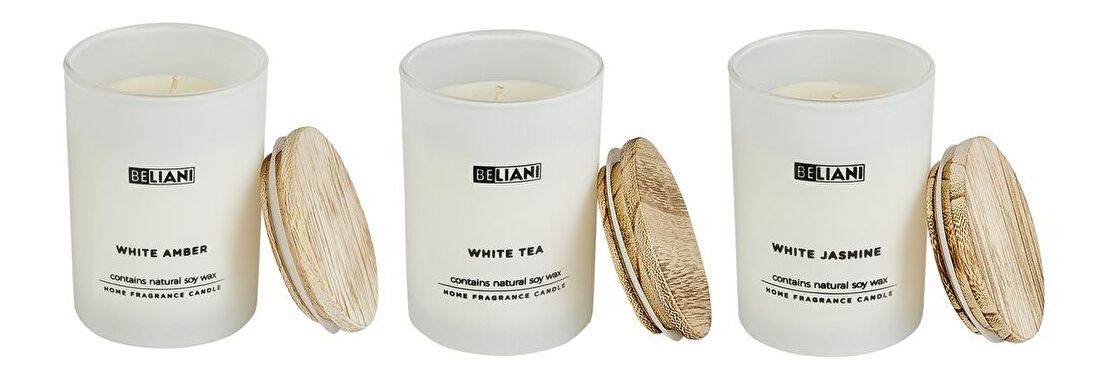 Sada 3 ks vonných svíček bílý jantar/bílý čaj/bílý jasmín Saturnus (bílá)
