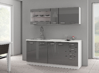 Kuchyně Saria 180 cm (bílá + lesk šedý)