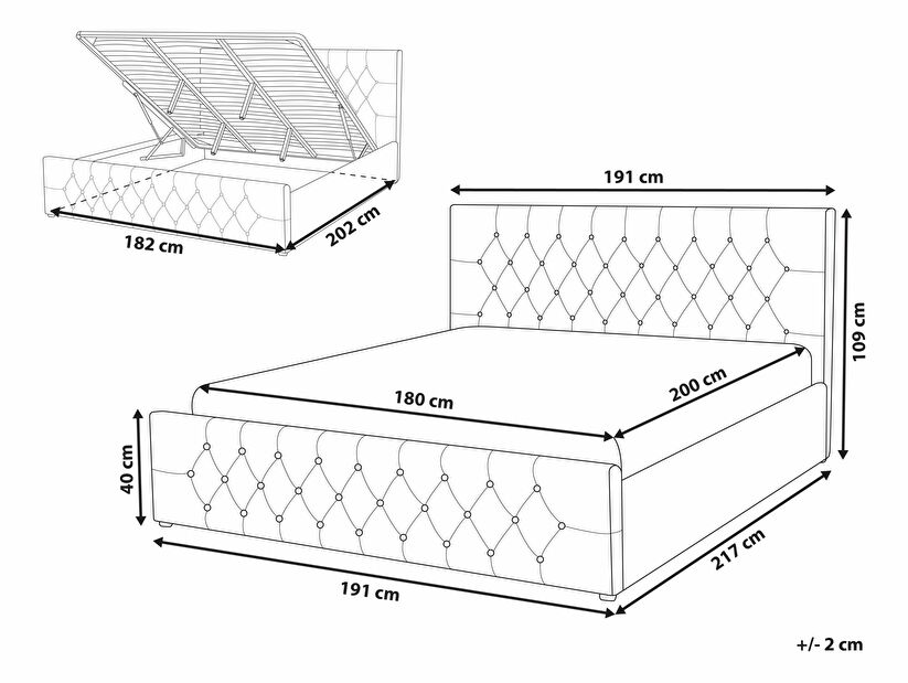 Manželská postel 180 cm AMESIA (šedá) (s roštem a úl. prostorem)