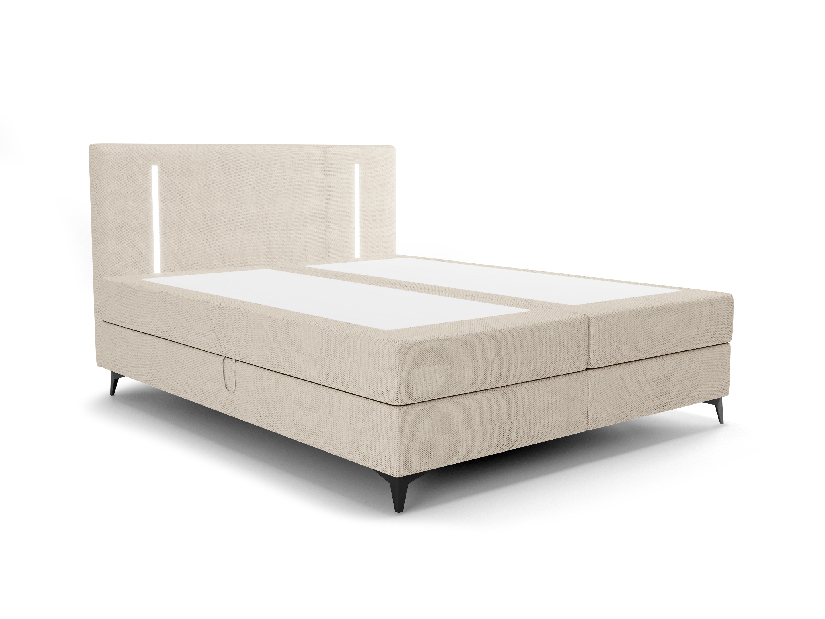 Manželská postel 160 cm Ortega Bonell (béžová) (s roštem, s úl. prostorem) (s LED osvětlením)