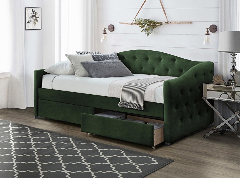 Jednolůžková postel 90 cm Amrora 90 (tmavě zelená) (s roštem a úl. prostorem)