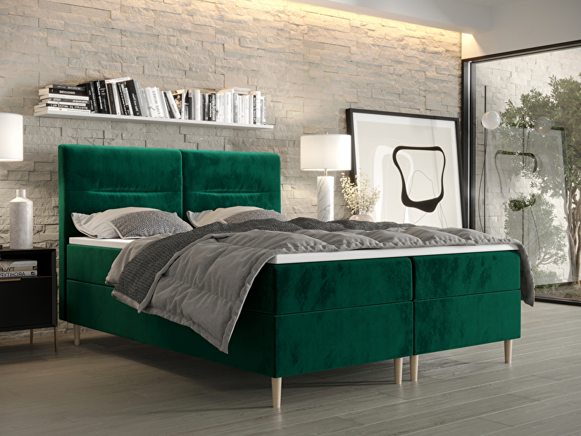 Manželská postel Boxspring 140 cm Saruta (olivová) (s matrací a úložným prostorem)