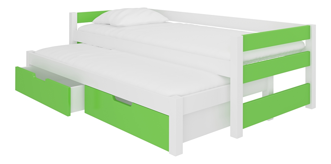 Rozkládací dětská postel 200x90 cm Fifo (s roštem a matrací) (bílá + zelená)