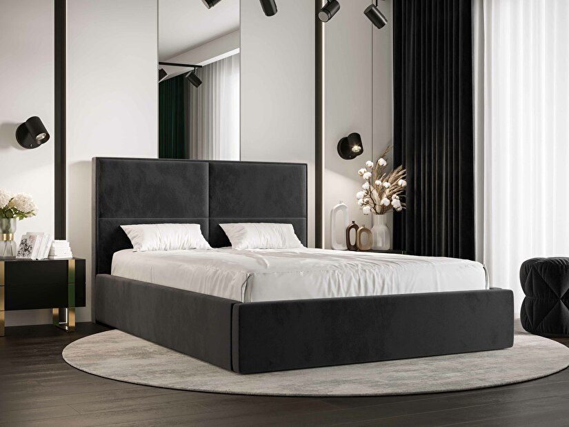 Manželská postel 140 cm Alfonso (černá) (s roštem a úložným prostorem)