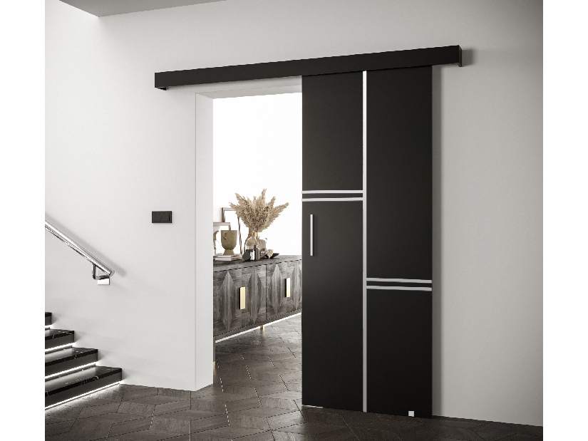 Posuvné dveře 90 cm Sharlene VIII (černá matná + černá matná + stříbrná)