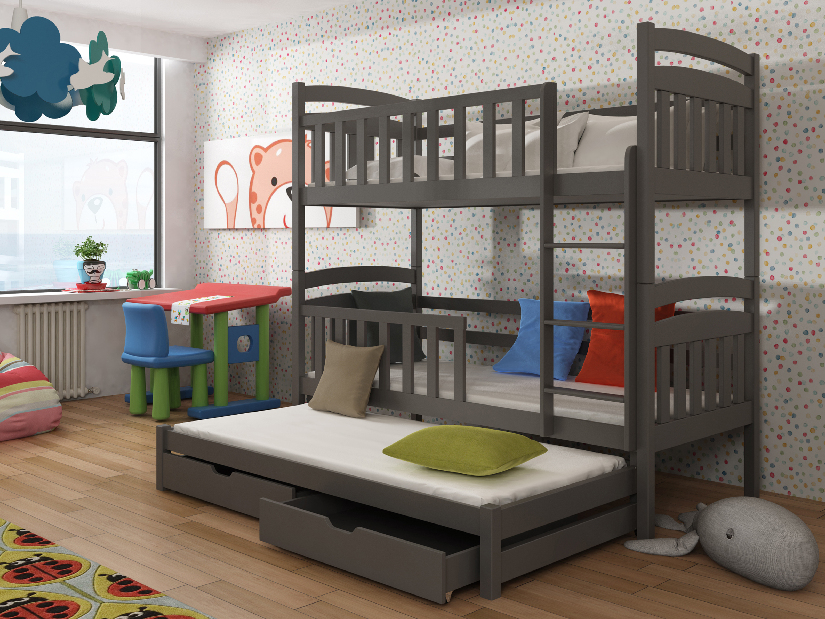 Dětská postel 80 cm VIOLA (s roštem a úl. prostorem) (grafit)