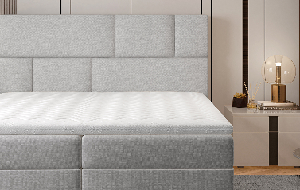 Manželská postel Boxspring 180 cm Florio (světle šedá) (s matracemi a úl. prostorem)