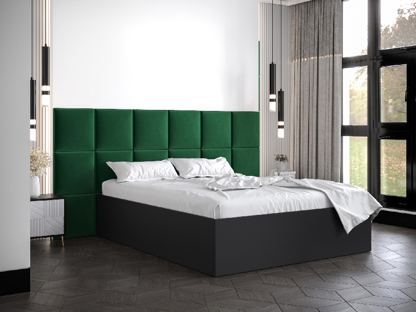 Manželská postel s čalouněným čelem 160 cm Brittany 4 (černá matná + zelená) (s roštem)
