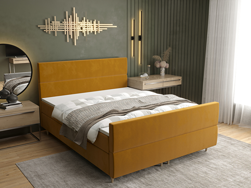Manželská postel Boxspring 180 cm Flu plus (zlatá) (s matrací a úložným prostorem)